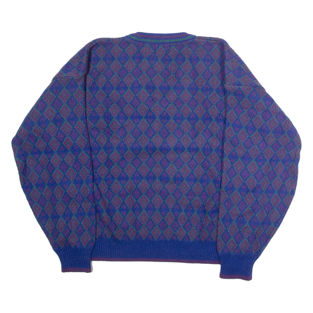 ATLANTIC TRADERS Mens Patterned Jumper Blue Diamond V-Neck 90s L