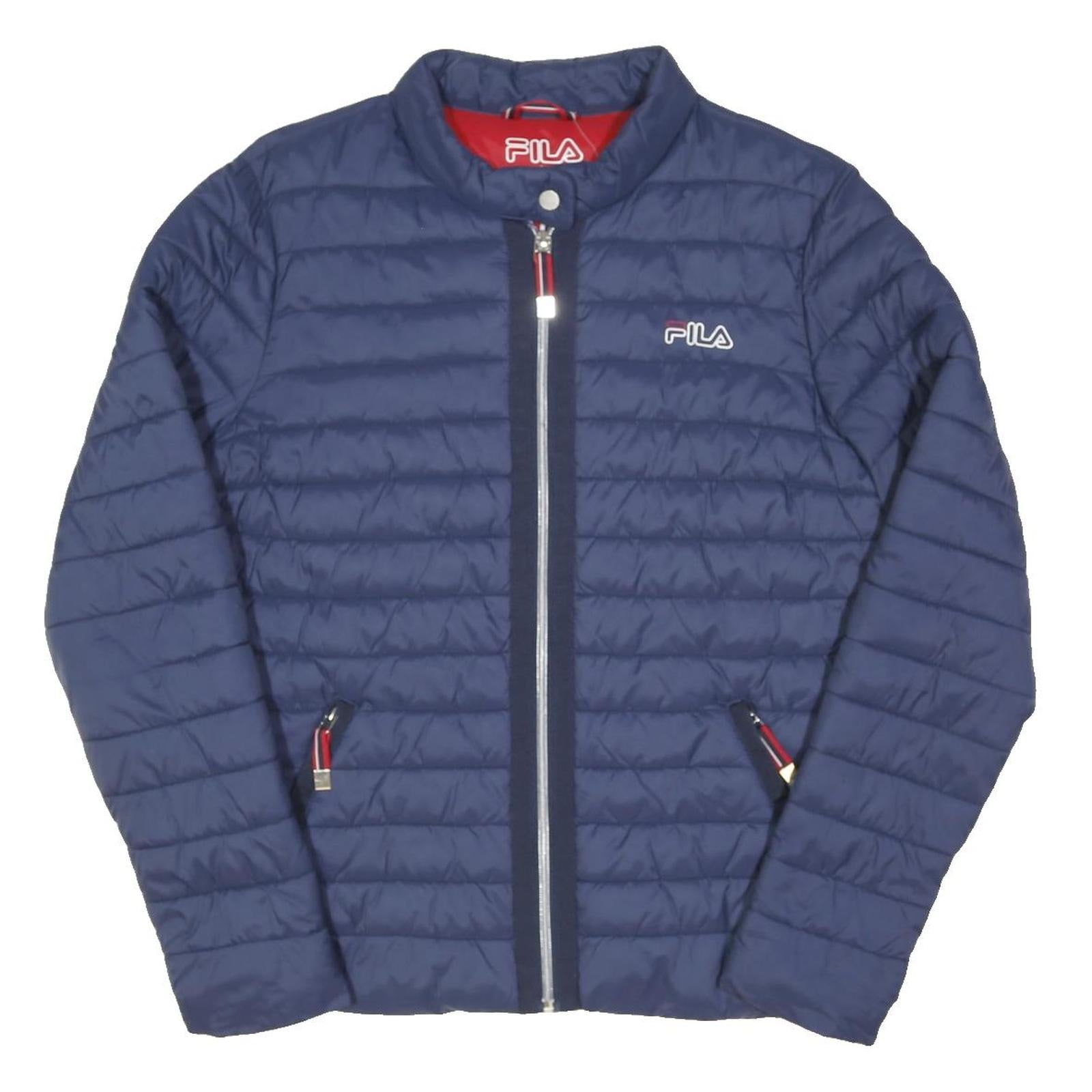 FILA Womens Navy Blue Quilted Jacket M Polyester Blend Zip Casual Sportswear