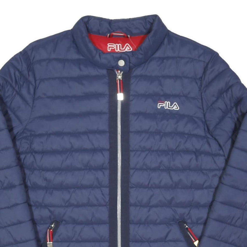 FILA Womens Navy Blue Quilted Jacket M Polyester Blend Zip Casual Sportswear