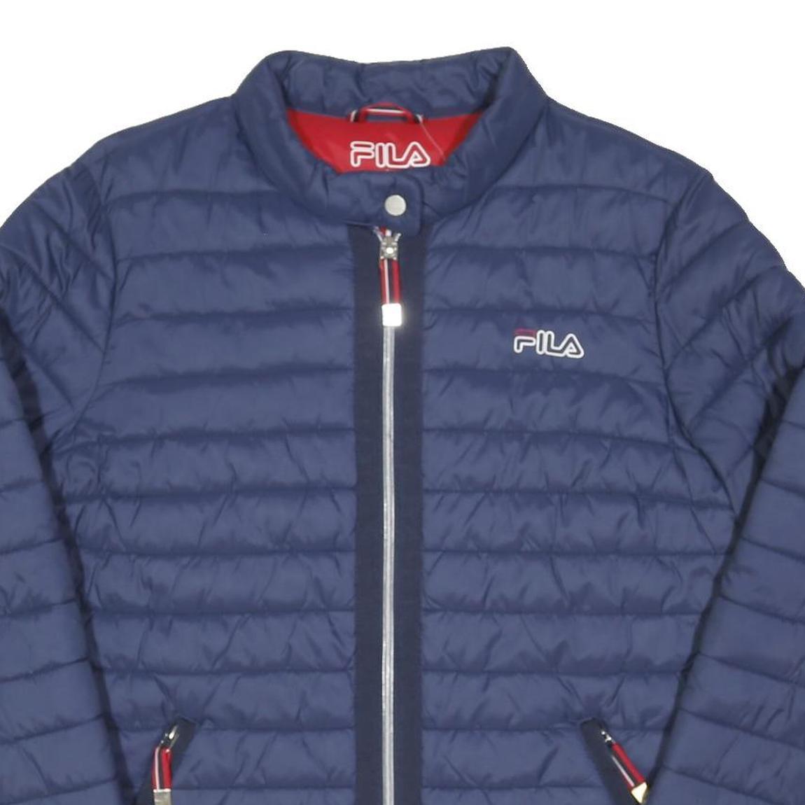 FILA Womens Navy Blue Quilted Jacket M Polyester Blend Zip Casual Sportswear
