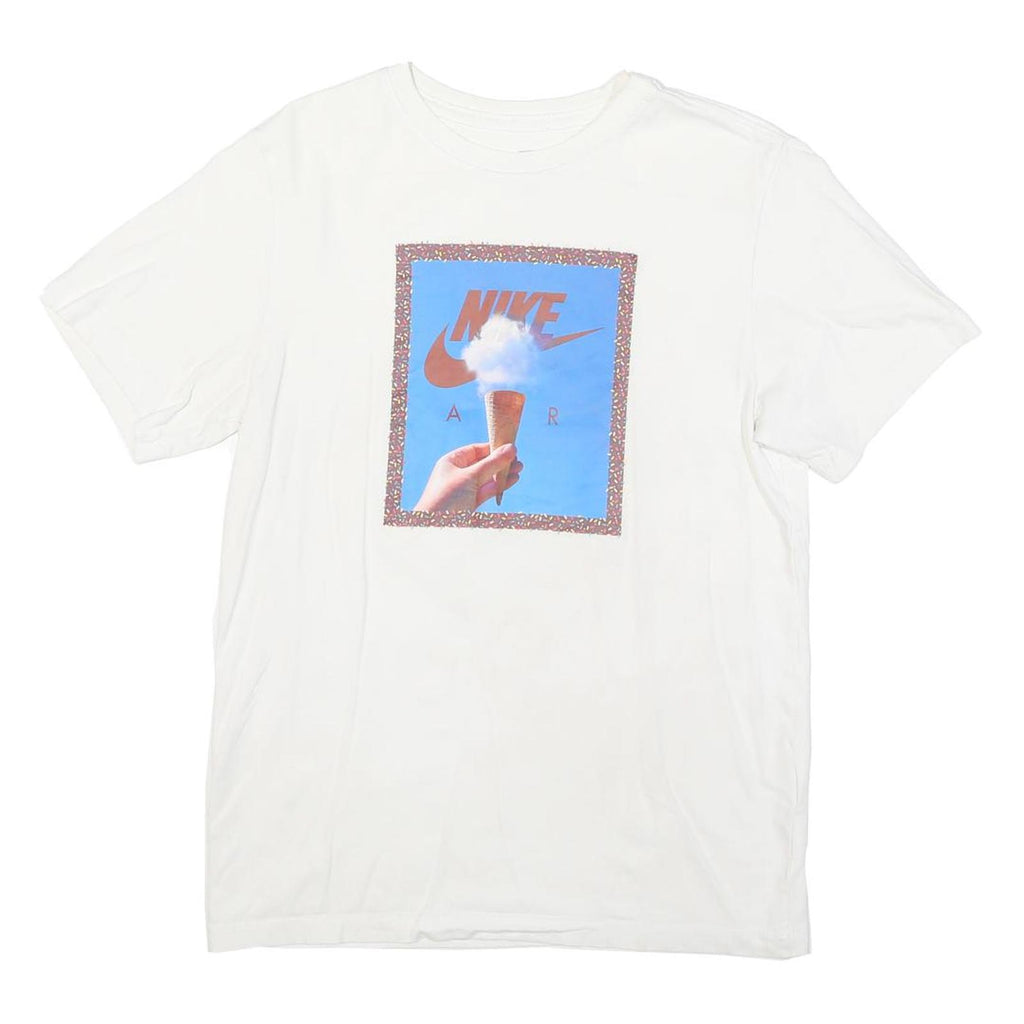NIKE Mens White Graphic T-Shirt S Short Sleeve Crew Neck Cotton Blend Casual
