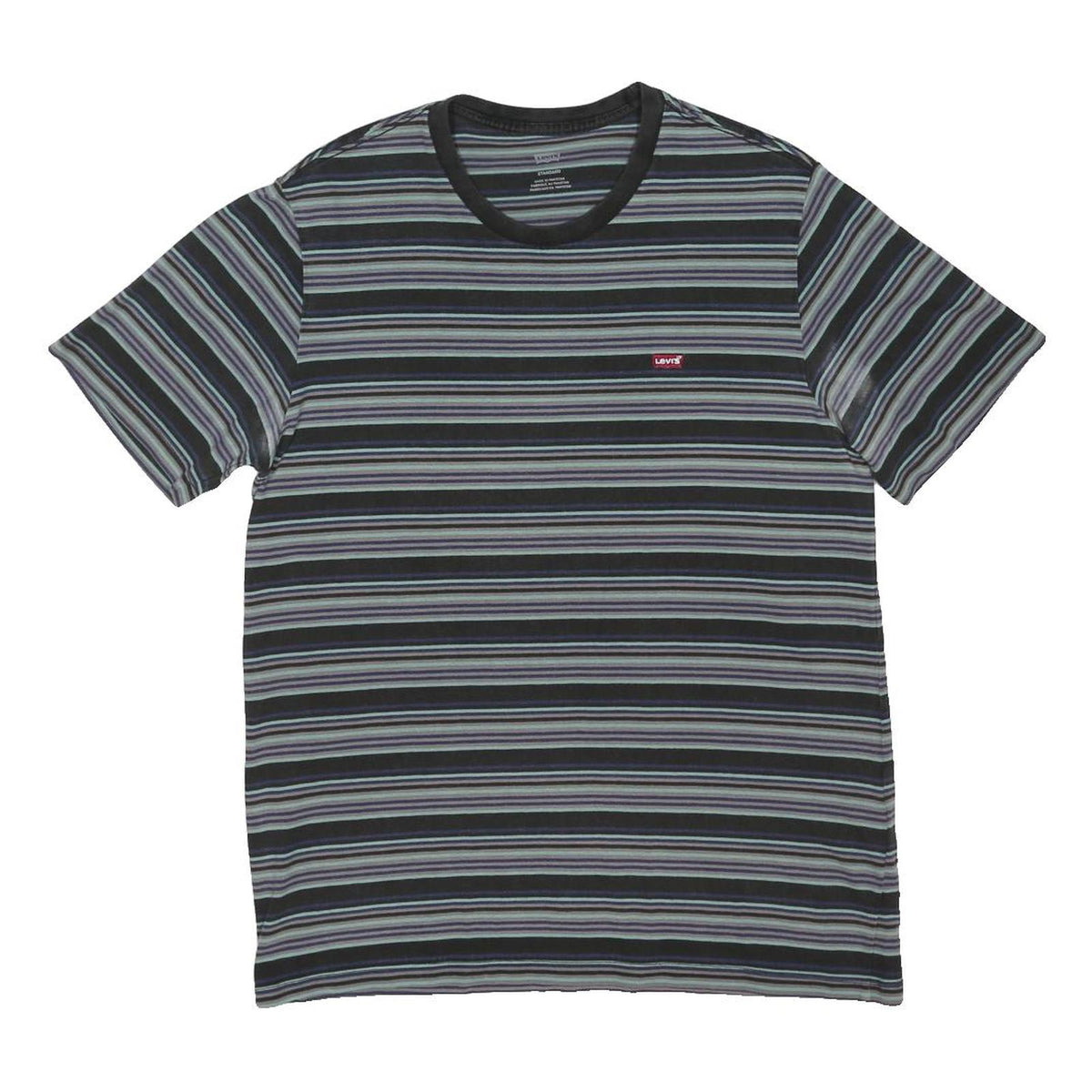 PUMA Mens Black & Grey Stripe Graphic T-Shirt M Short Sleeve Crew Neck Casual