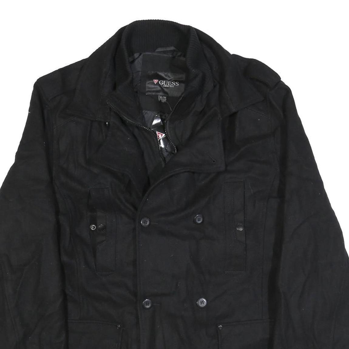 GUESS Mens Black Wool Blend Military Style Jacket XL Woven Zip Casual Outerwear