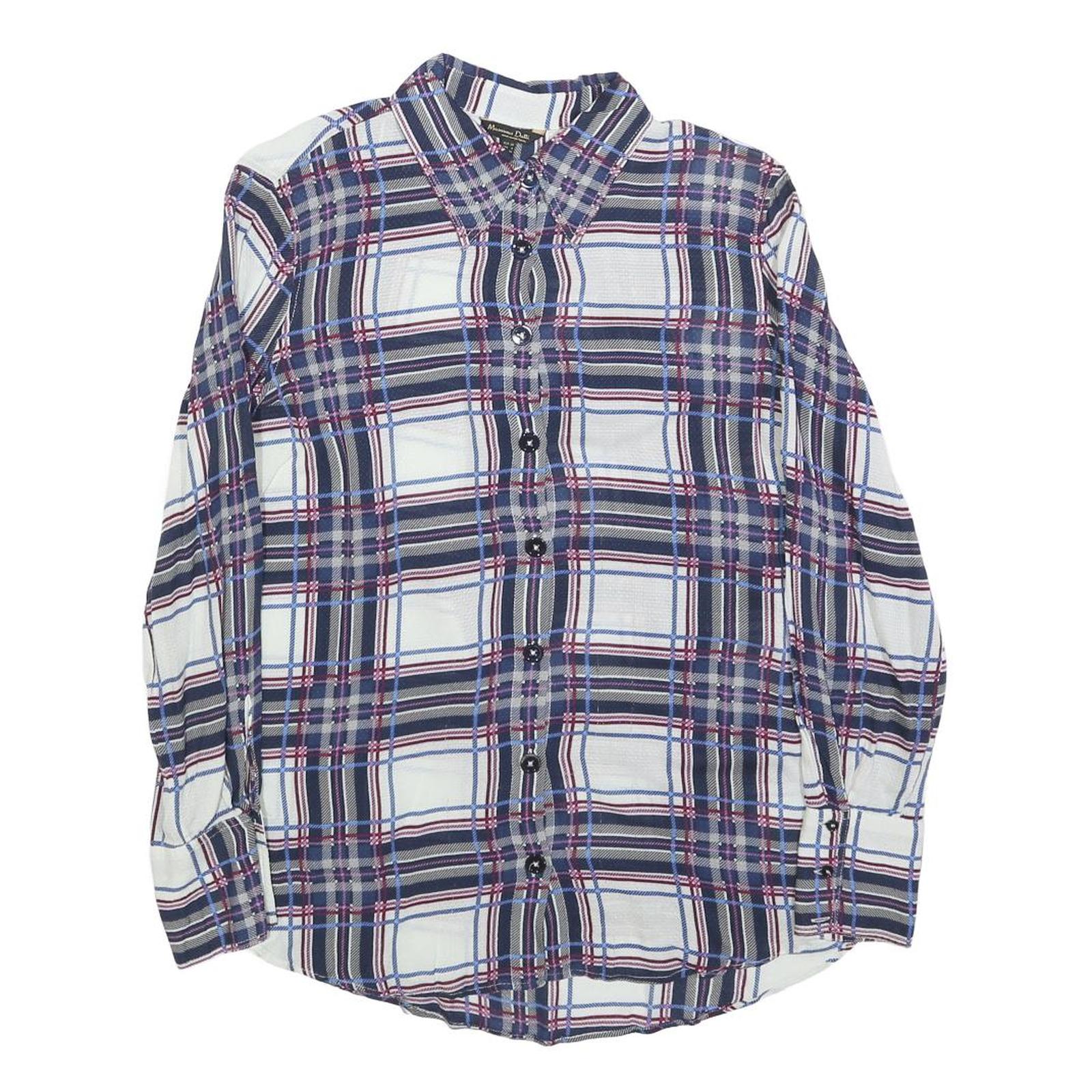 MASSIMO DUTTI Womens Blue Plaid Shirt S Check Button-Up Long Sleeve