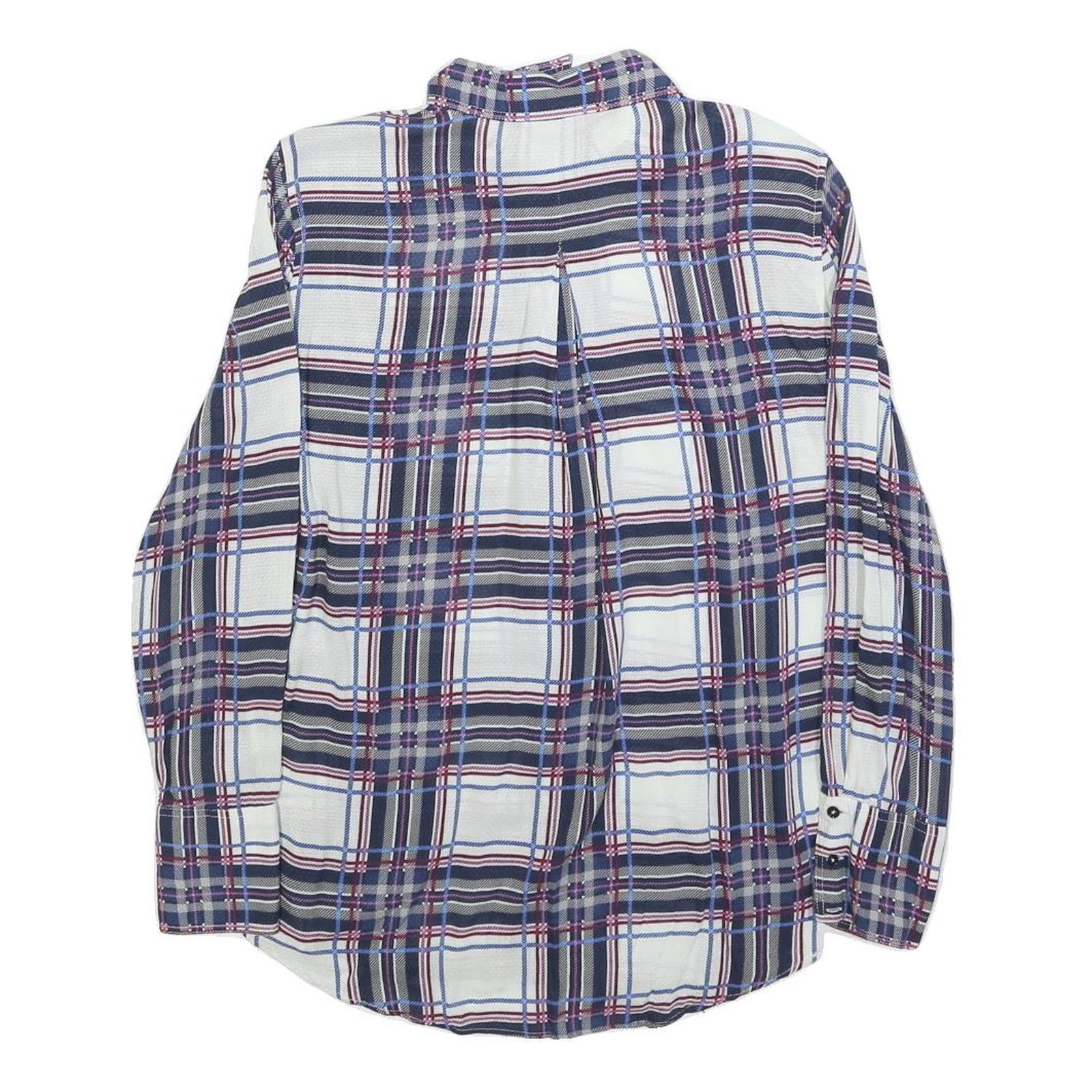 MASSIMO DUTTI Womens Blue Plaid Shirt S Check Button-Up Long Sleeve