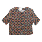 LASTING IMPRESSION Womens Blue & Orange Printed Top Short Sleeve Round Neck S