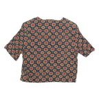 LASTING IMPRESSION Womens Blue & Orange Printed Top Short Sleeve Round Neck S