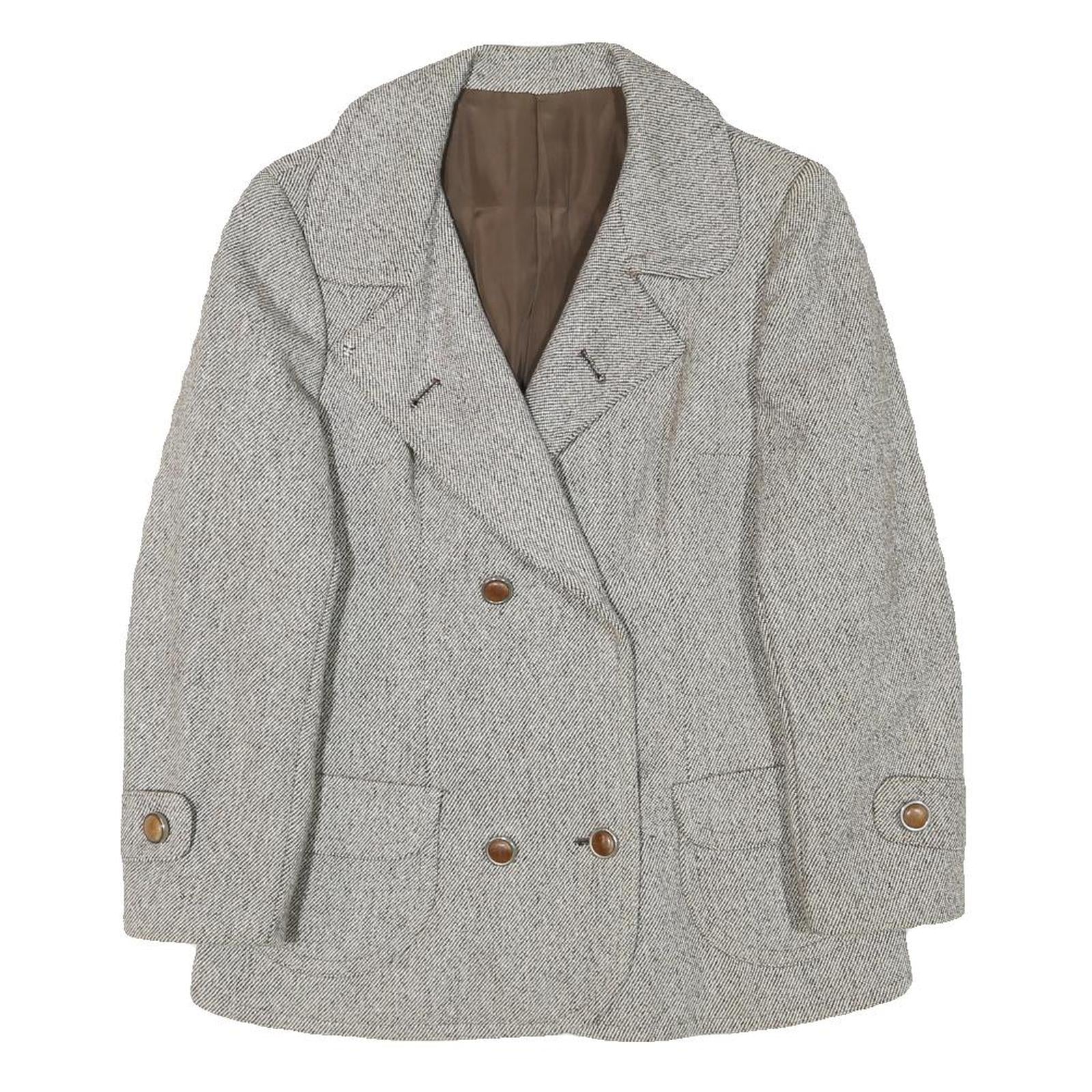 REBECCA Womens Grey Wool Blend Button Jacket S Woven Classic Stylish Warm