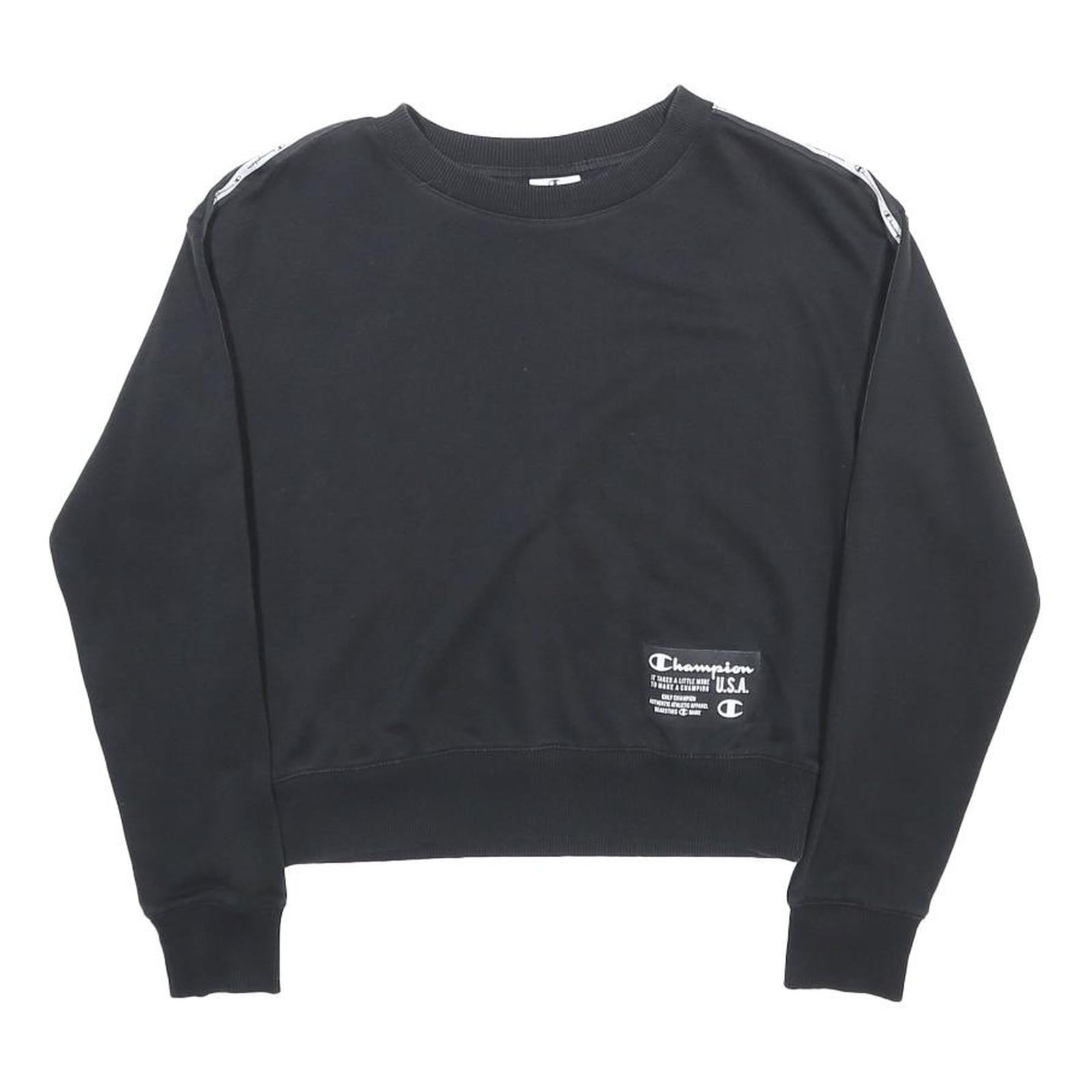 CHAMPION Womens Black Tape Logo Crew Neck Sweatshirt S Cotton Blend Casual