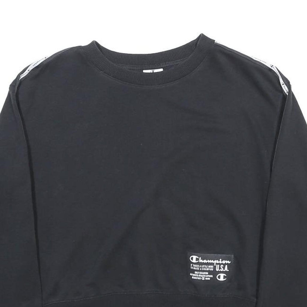 CHAMPION Womens Black Tape Logo Crew Neck Sweatshirt S Cotton Blend Casual