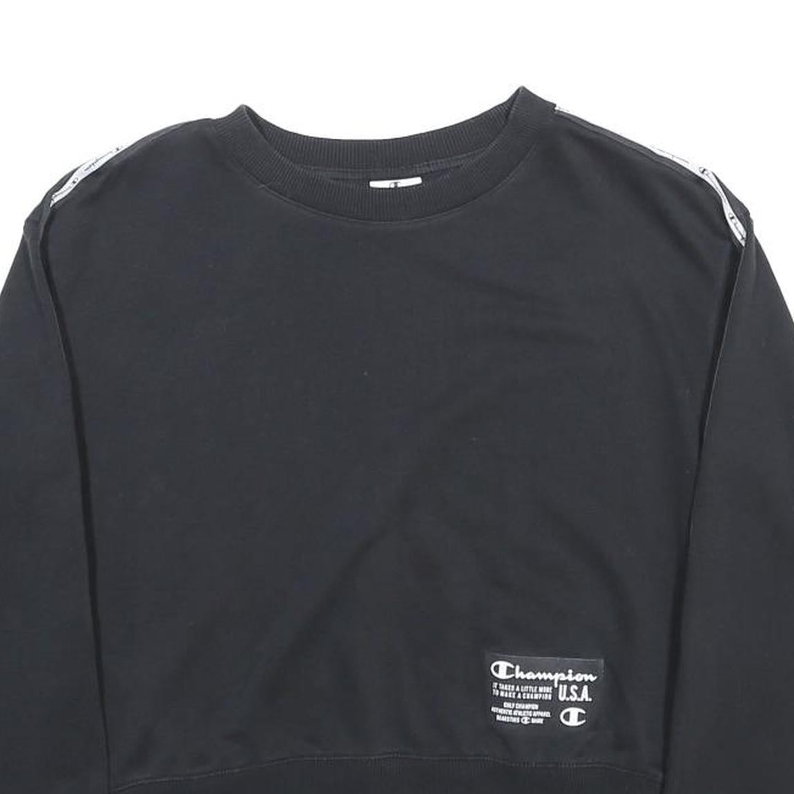 CHAMPION Womens Black Tape Logo Crew Neck Sweatshirt S Cotton Blend Casual