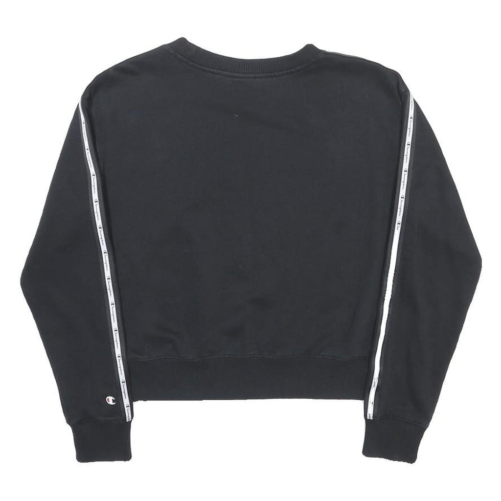 CHAMPION Womens Black Tape Logo Crew Neck Sweatshirt S Cotton Blend Casual