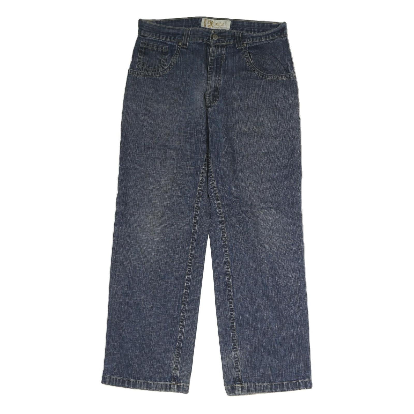 CLUSIO Mens Regular Fit Blue Denim Jeans W32 L30 Classic Cotton Zip Pockets