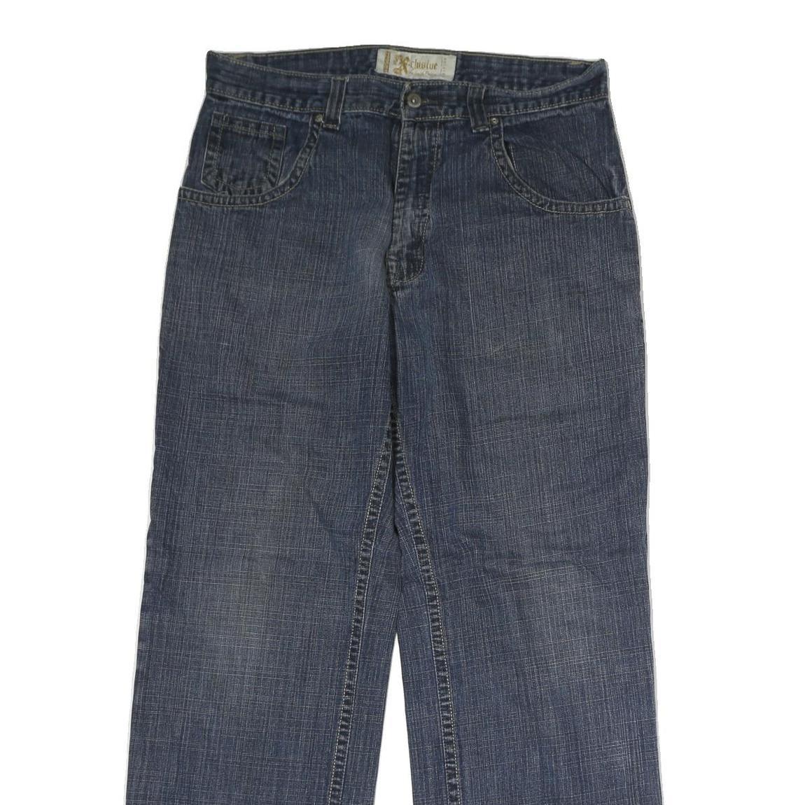 CLUSIO Mens Regular Fit Blue Denim Jeans W32 L30 Classic Cotton Zip Pockets