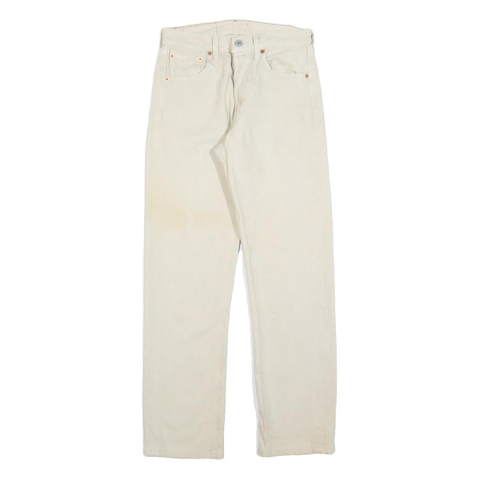 LEVI'S 501 Womens Jeans Cream Regular Straight Denim W28 L28 Classic Button Fly