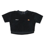ELLESSE Womens Black Velour Cropped T-Shirt UK 8 Short Sleeve Crew Neck Zip Back