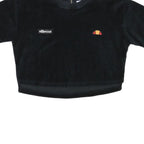 ELLESSE Womens Black Velour Cropped T-Shirt UK 8 Short Sleeve Crew Neck Zip Back