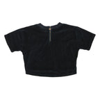 ELLESSE Womens Black Velour Cropped T-Shirt UK 8 Short Sleeve Crew Neck Zip Back