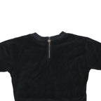 ELLESSE Womens Black Velour Cropped T-Shirt UK 8 Short Sleeve Crew Neck Zip Back