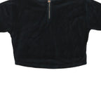 ELLESSE Womens Black Velour Cropped T-Shirt UK 8 Short Sleeve Crew Neck Zip Back