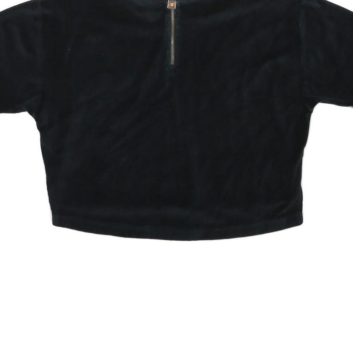 ELLESSE Womens Black Velour Cropped T-Shirt UK 8 Short Sleeve Crew Neck Zip Back