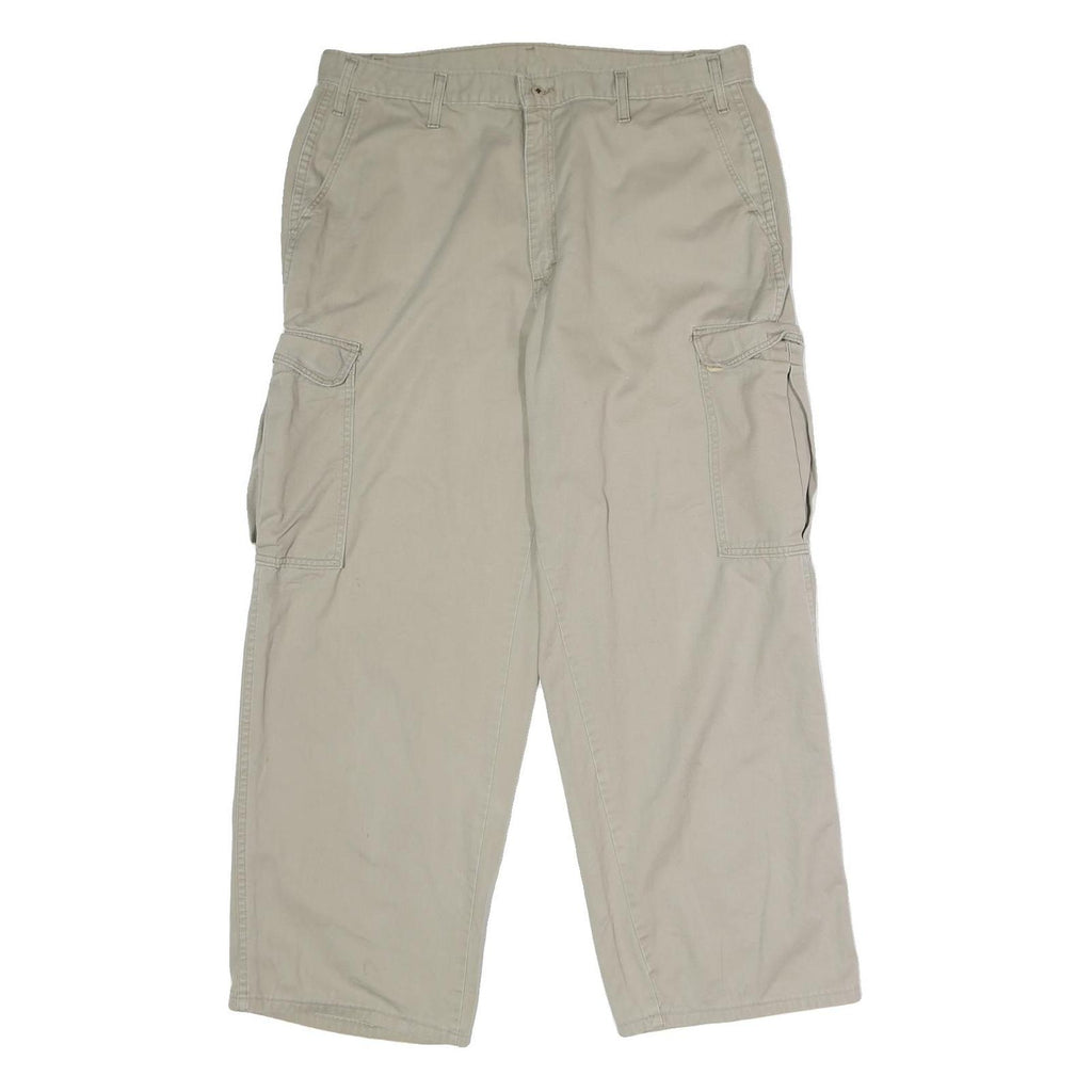 DICKIES Mens Cotton Beige Relaxed Cargo Trousers W38 L32 Workwear Pockets Zip