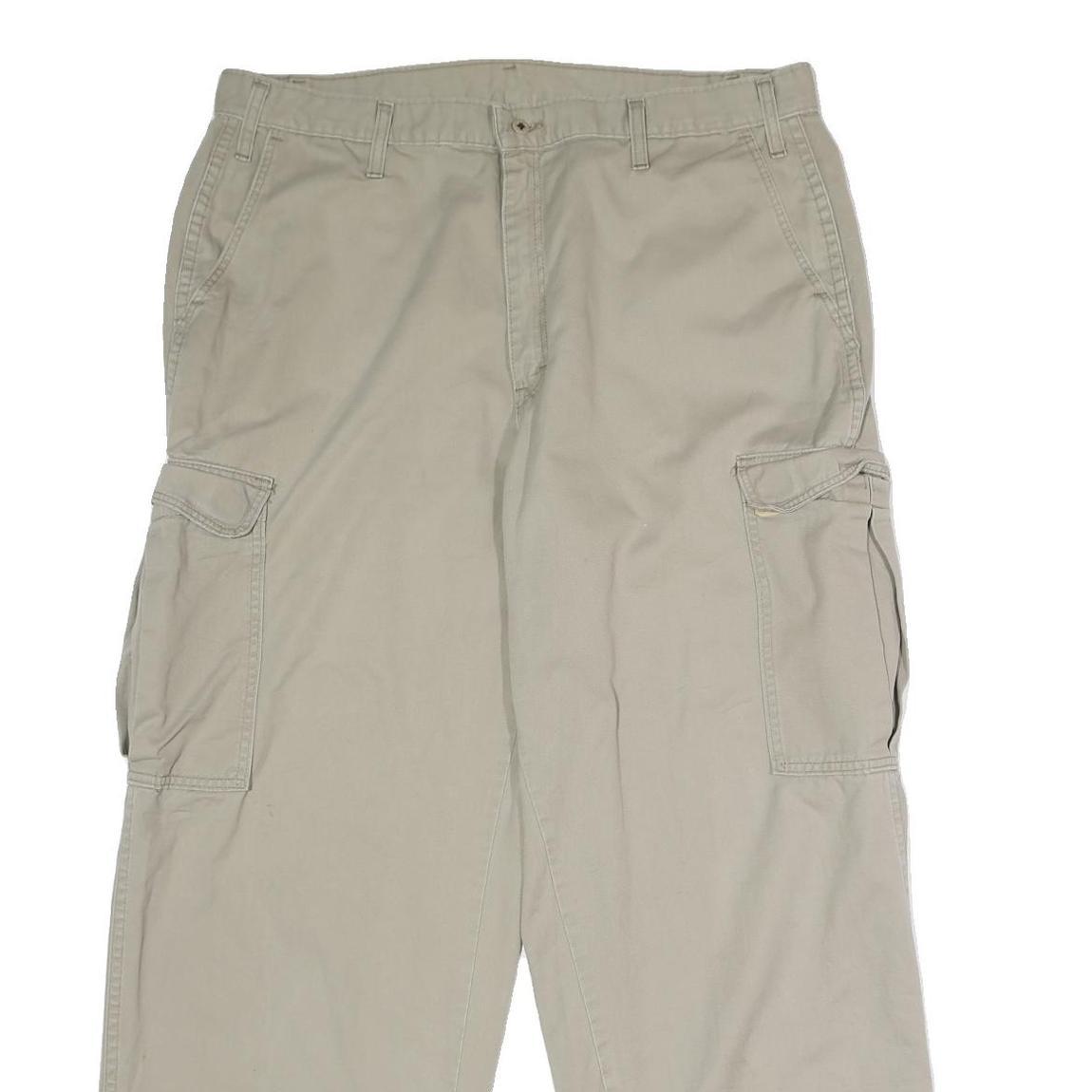 DICKIES Mens Cotton Beige Relaxed Cargo Trousers W38 L32 Workwear Pockets Zip