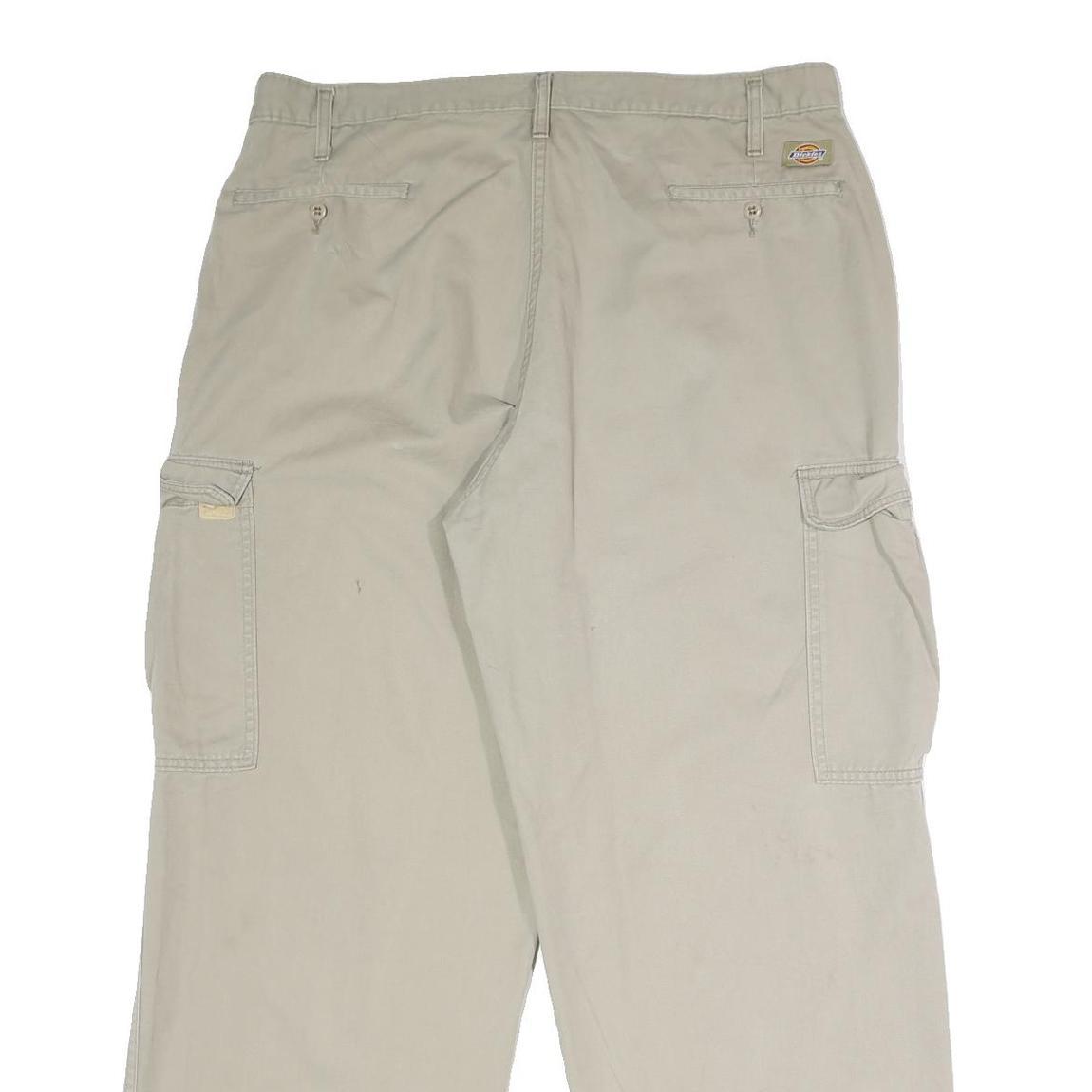 DICKIES Mens Cotton Beige Relaxed Cargo Trousers W38 L32 Workwear Pockets Zip