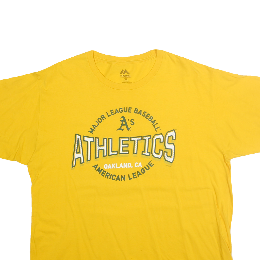 MAJESTIC Mens Yellow Oakland Athletics Graphic T-Shirt XL Short Sleeve Crew Neck
