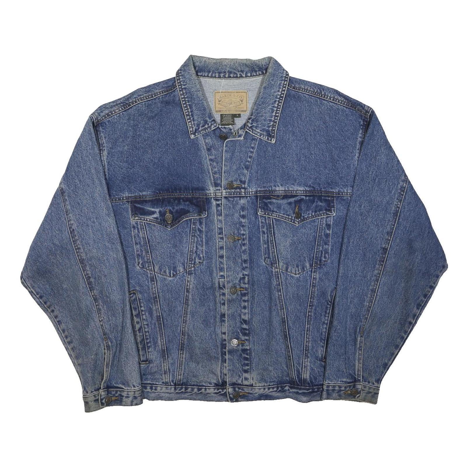 MARYK & CO Mens Blue Denim Button Jacket L Cotton Classic Casual Lightweight