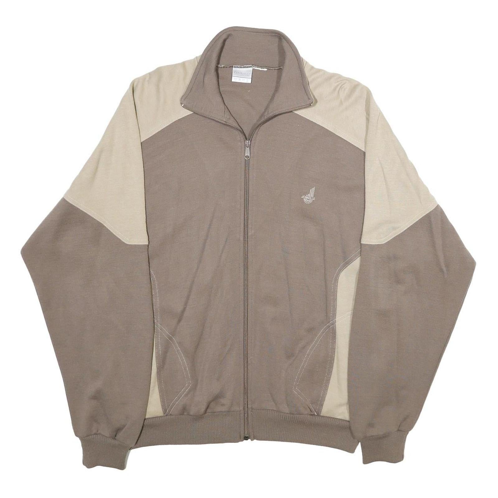 JOINVILLE Mens Beige & Brown Zip Jacket XL Wool Blend Plain Sports Casual