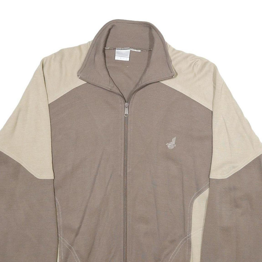 JOINVILLE Mens Beige & Brown Zip Jacket XL Wool Blend Plain Sports Casual