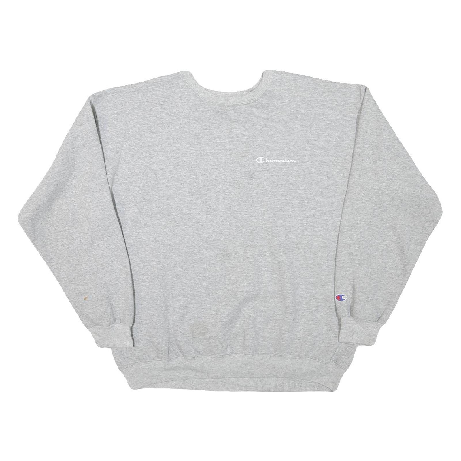 CHAMPION Mens Grey Cotton Blend Crew Neck L Sweatshirt Logo Embroidered