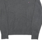 TOMMY HILFIGER Mens Grey Plain Cotton Blend Jumper V-Neck Basic Knit M Classic