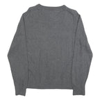 TOMMY HILFIGER Mens Grey Plain Cotton Blend Jumper V-Neck Basic Knit M Classic