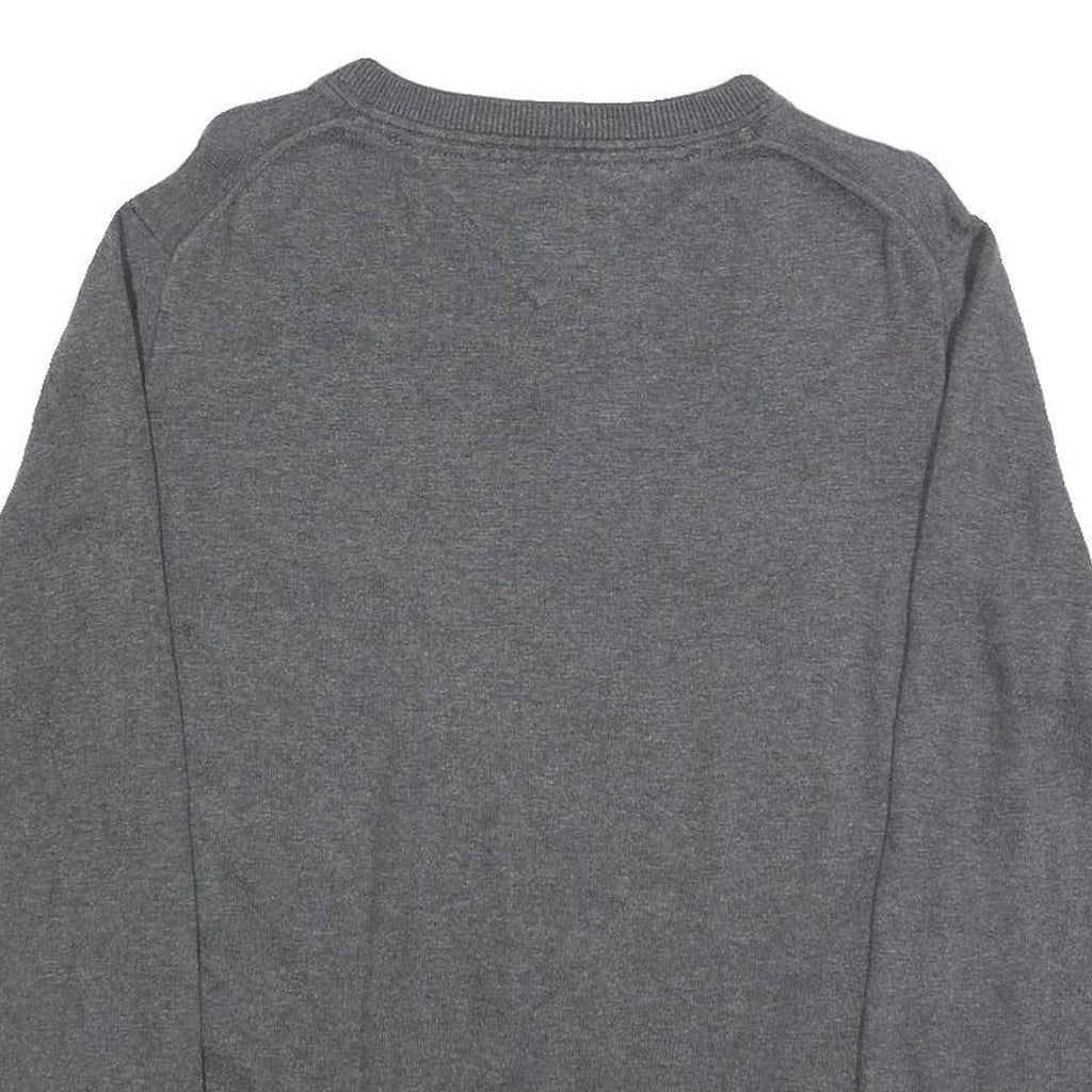 TOMMY HILFIGER Mens Grey Plain Cotton Blend Jumper V-Neck Basic Knit M Classic
