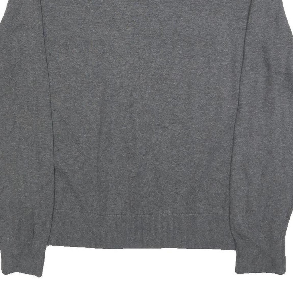TOMMY HILFIGER Mens Grey Plain Cotton Blend Jumper V-Neck Basic Knit M Classic