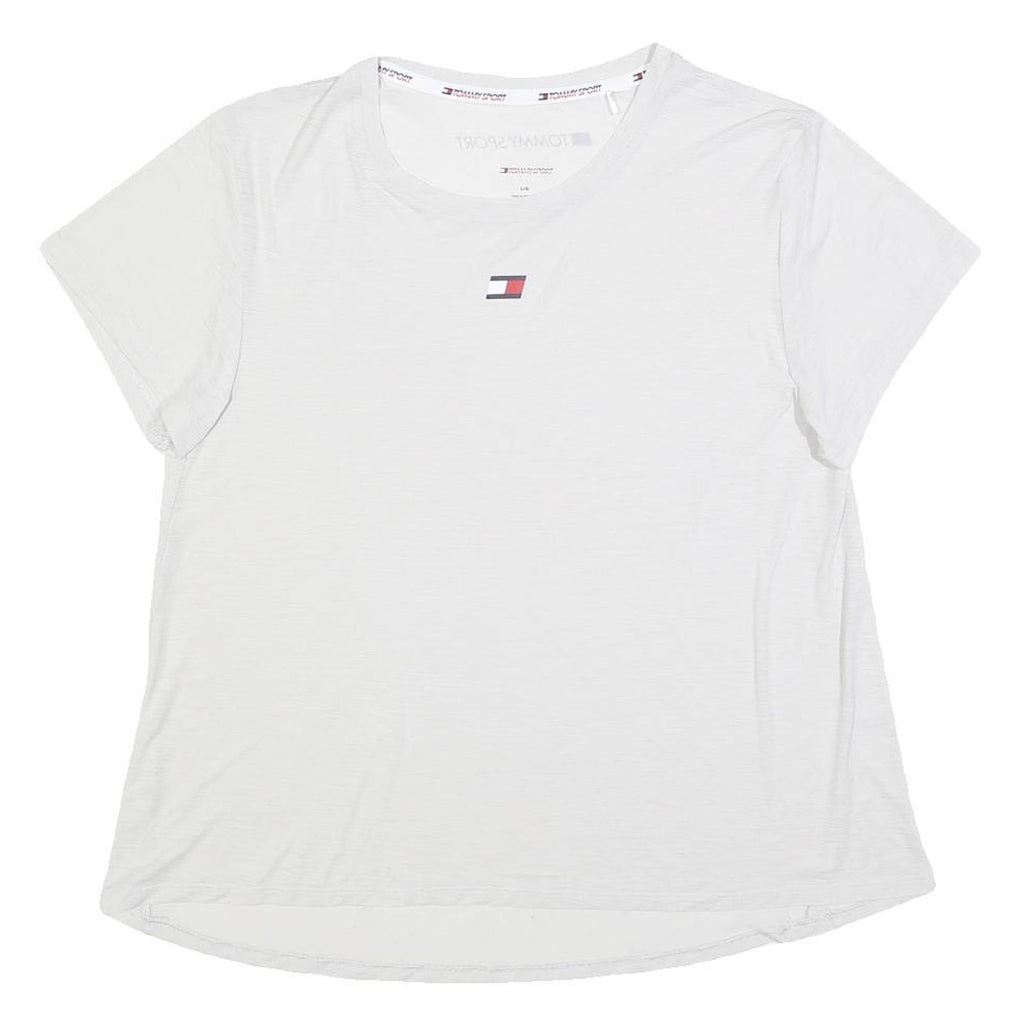 TOMMY HILFIGER Womens White T-Shirt L Short Sleeve Crew Neck Logo Print