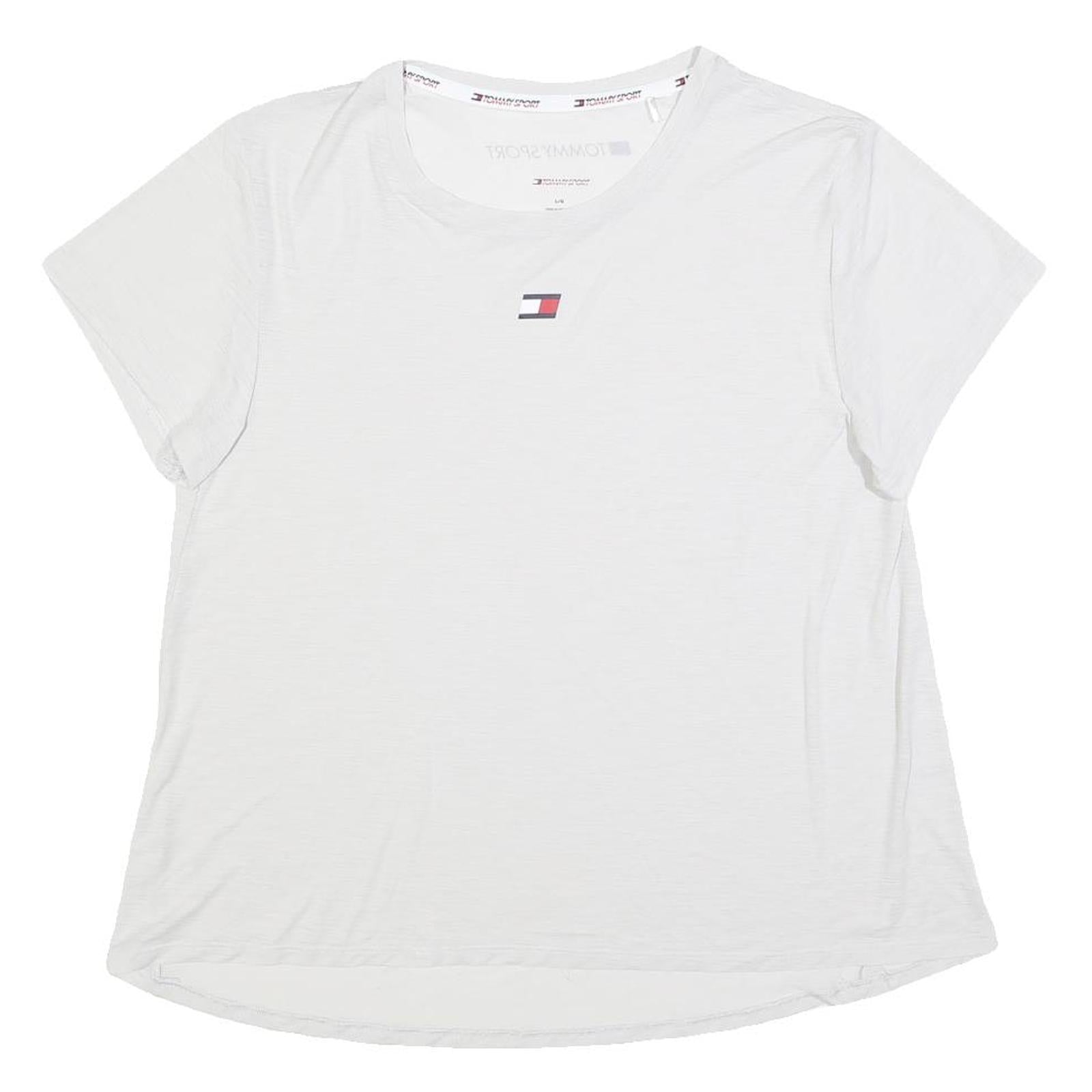 TOMMY HILFIGER Womens White T-Shirt L Short Sleeve Crew Neck Logo Print