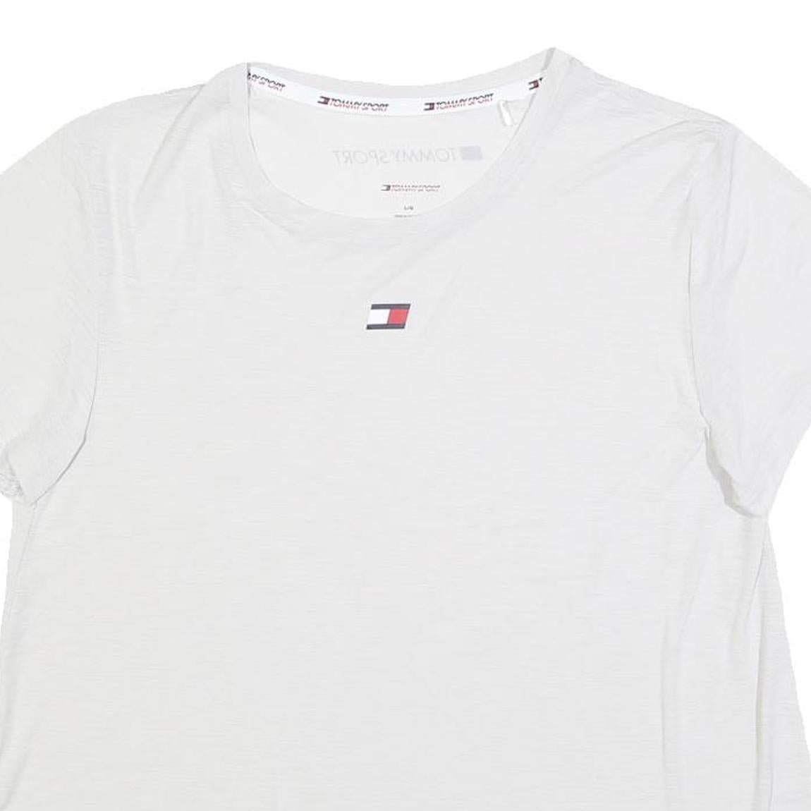 TOMMY HILFIGER Womens White T-Shirt L Short Sleeve Crew Neck Logo Print