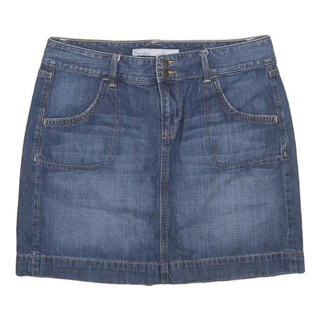 OLD NAVY Womens Blue Denim Mini Cotton Blend Straight Skirt M Double Button