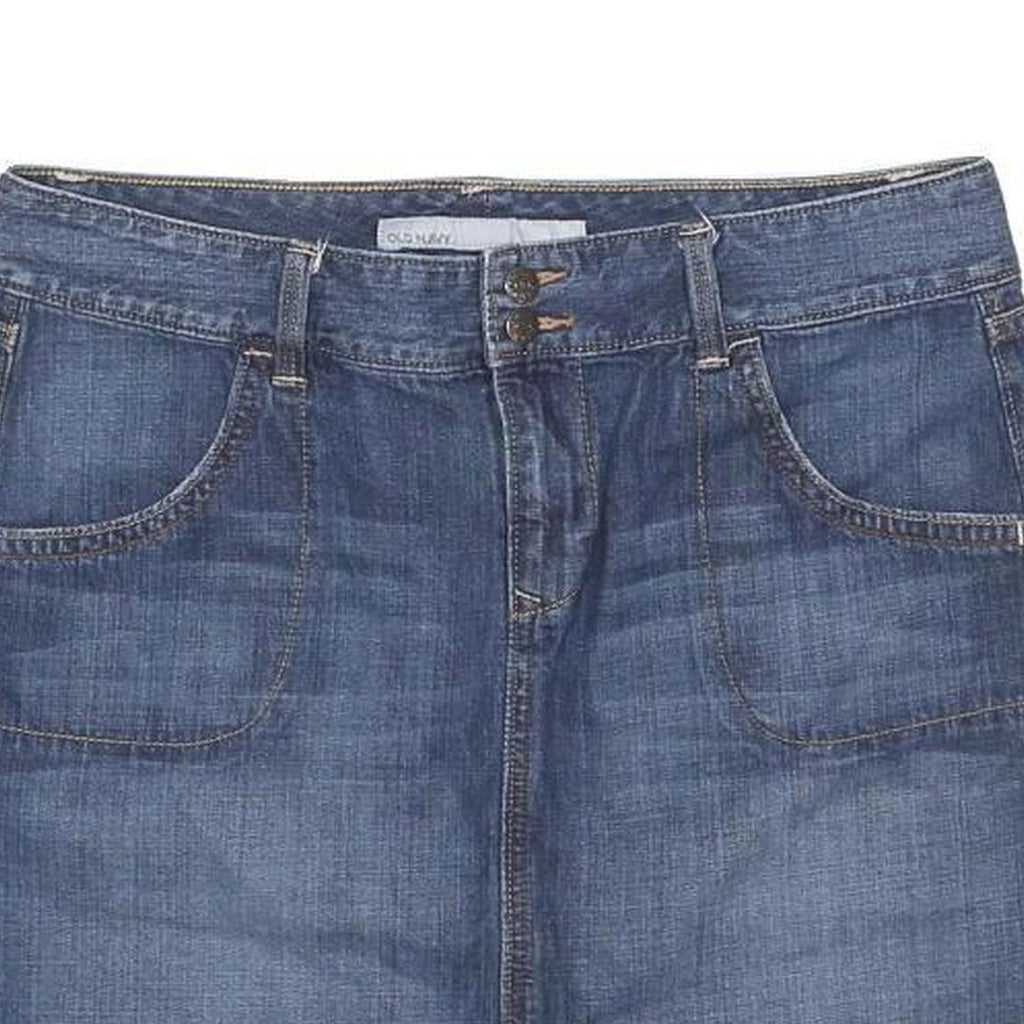 OLD NAVY Womens Blue Denim Mini Cotton Blend Straight Skirt M Double Button