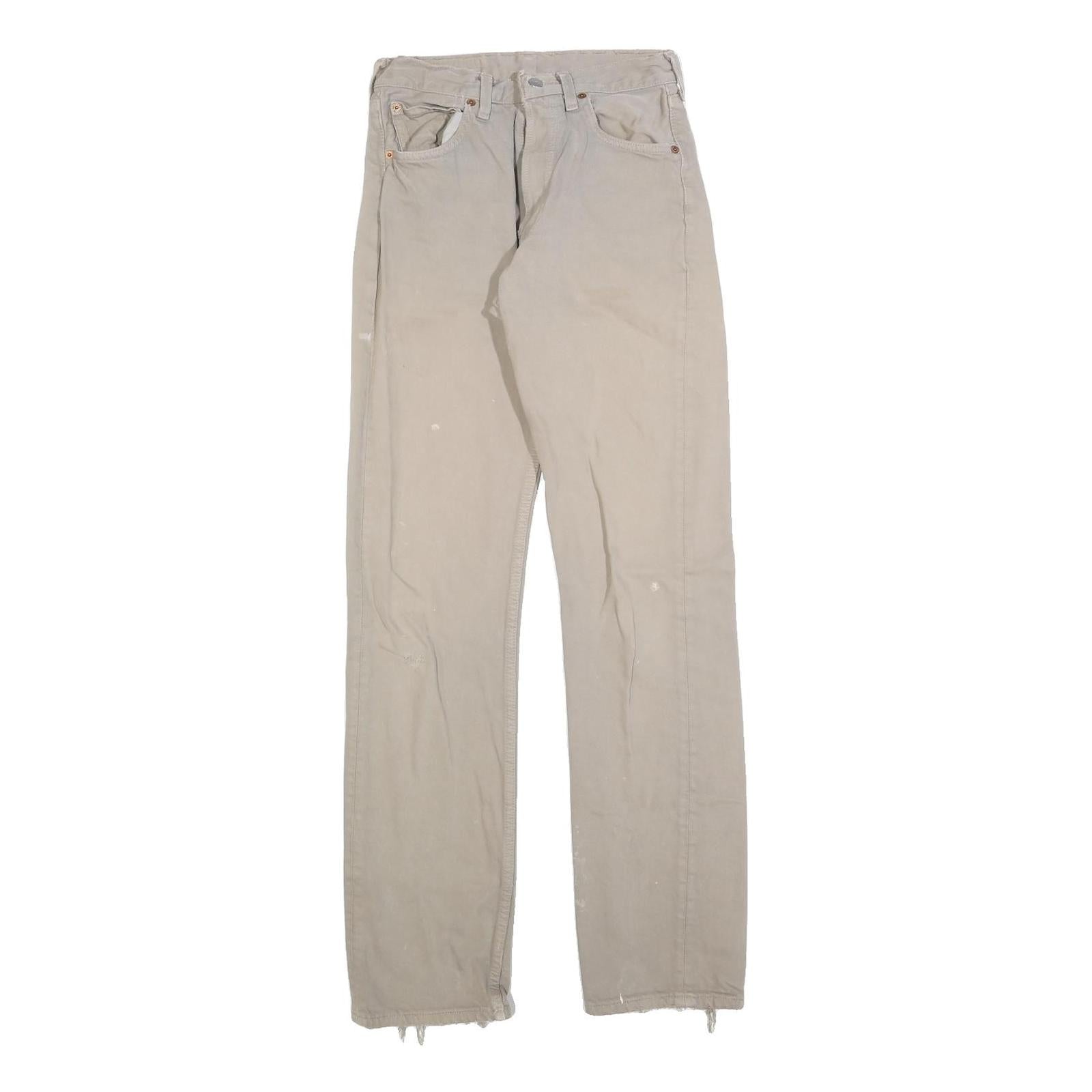 LEVI'S 501 Mens Jeans Beige Regular Straight Denim W26 L31 Distressed Finish