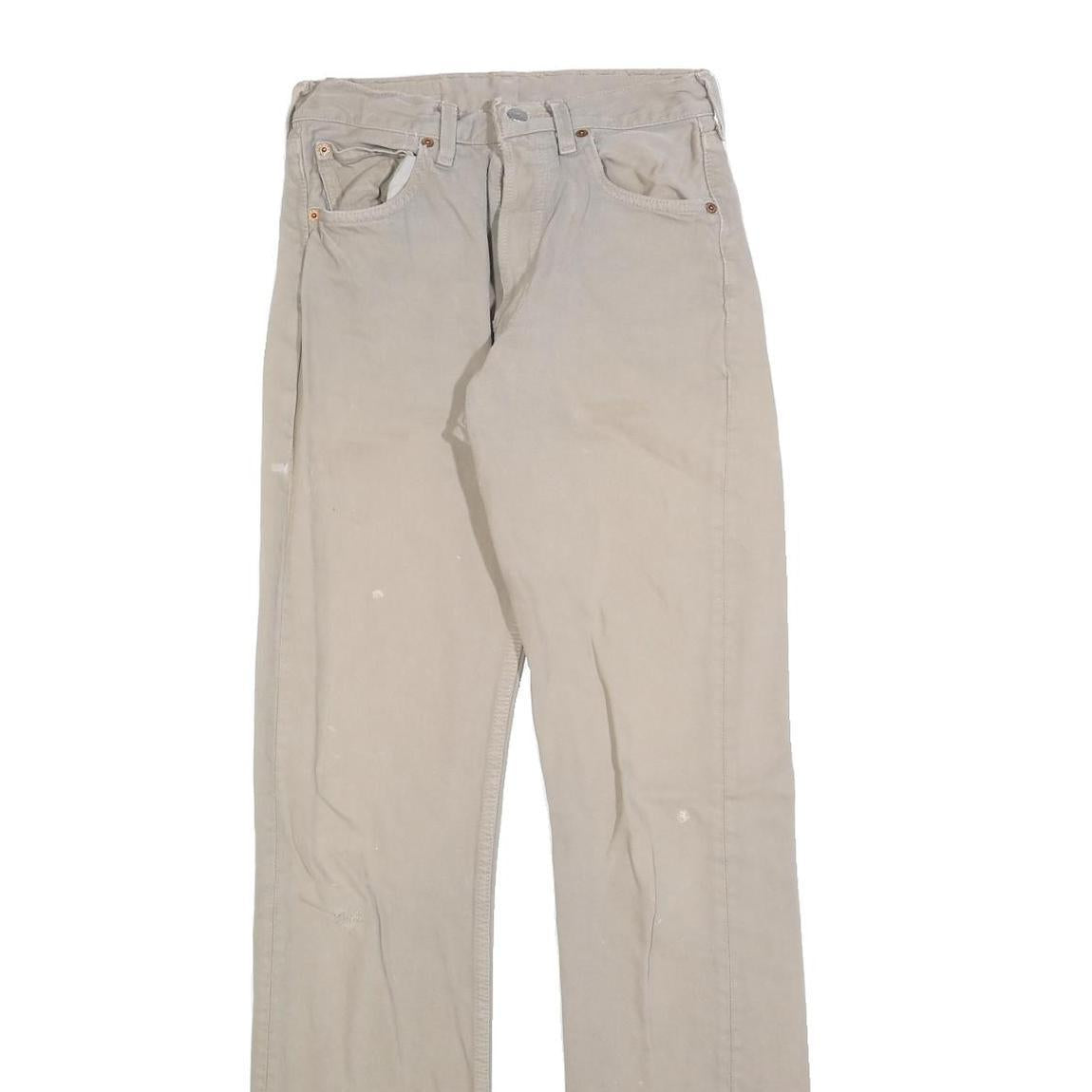 LEVI'S 501 Mens Jeans Beige Regular Straight Denim W26 L31 Distressed Finish