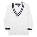 CHAPS Womens White & Black Cable Knit V-Neck Jumper L Classic Casual