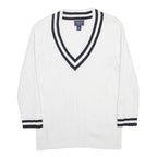 CHAPS Womens White & Black Cable Knit V-Neck Jumper L Classic Casual