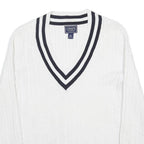 CHAPS Womens White & Black Cable Knit V-Neck Jumper L Classic Casual