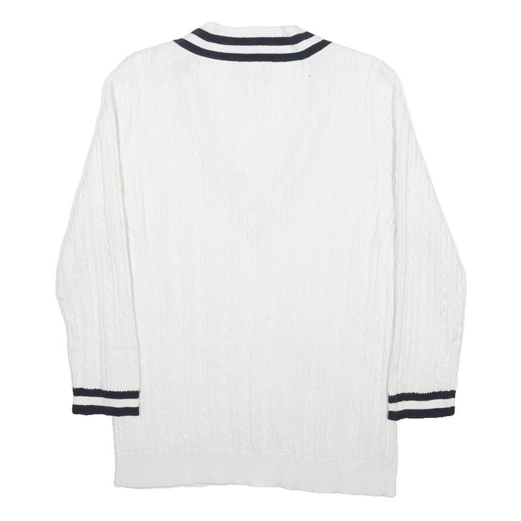 CHAPS Womens White & Black Cable Knit V-Neck Jumper L Classic Casual