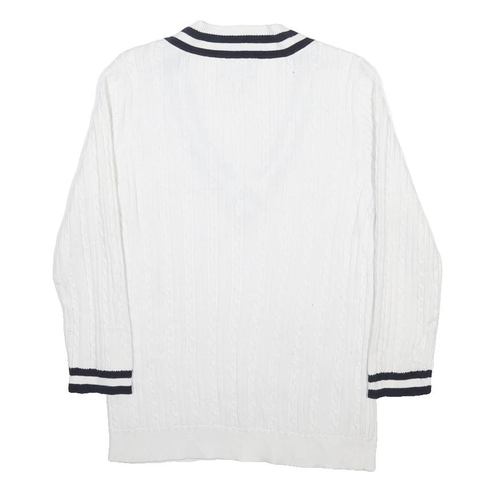 CHAPS Womens White & Black Cable Knit V-Neck Jumper L Classic Casual