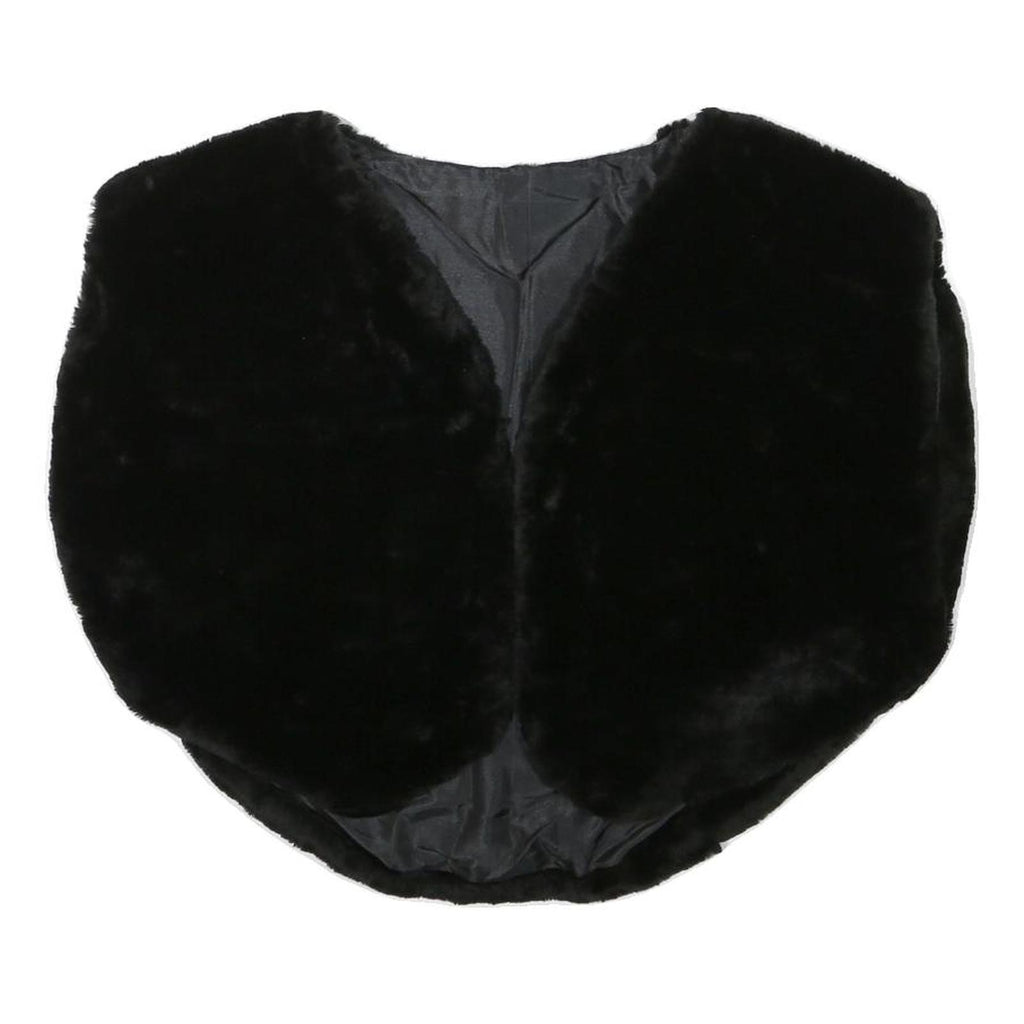 Womens Black Faux Fur Vest M Polyester Blend Plain Sleeveless Elegant Outerwear